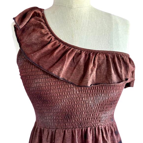 Womens Dress Size Medium Brown Tie Dye Ruffle Festival Earthy Summer Cottage - Picture 6 of 8